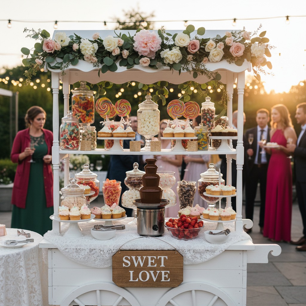 a sweet cart at a wedding